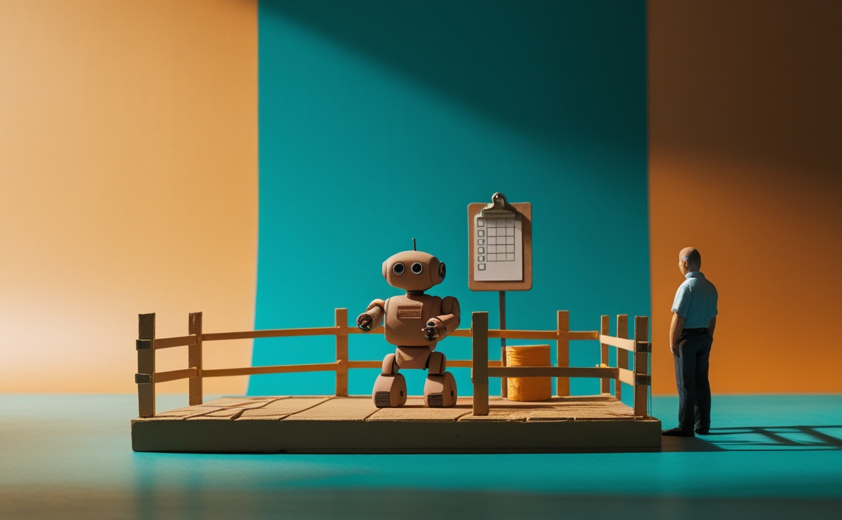 Miniatuur diorama-illustratie bij artikel 'AI-agent betrouwbaar inzetten in je mkb: 5 lessen uit harness- en loop-engineering'