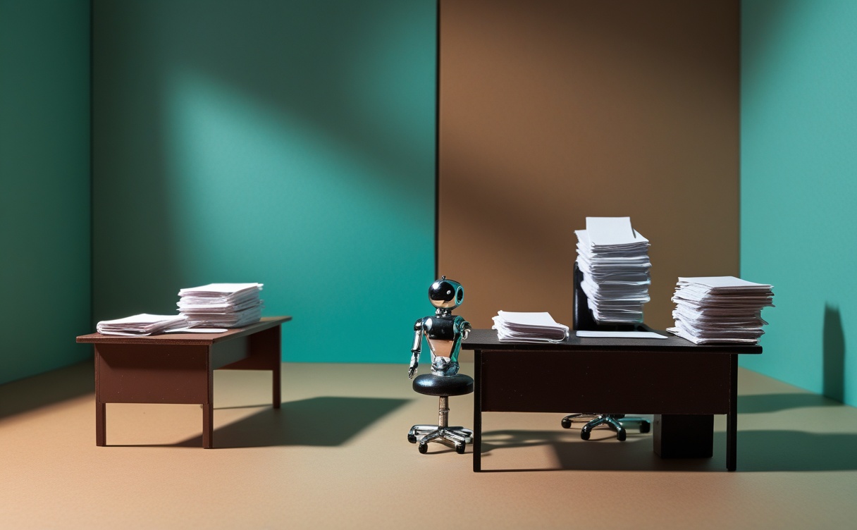 Miniatuur diorama-illustratie bij artikel 'Juniorvacatures op de tocht door AI: moet jij als ondernemer nog starters aannemen?'