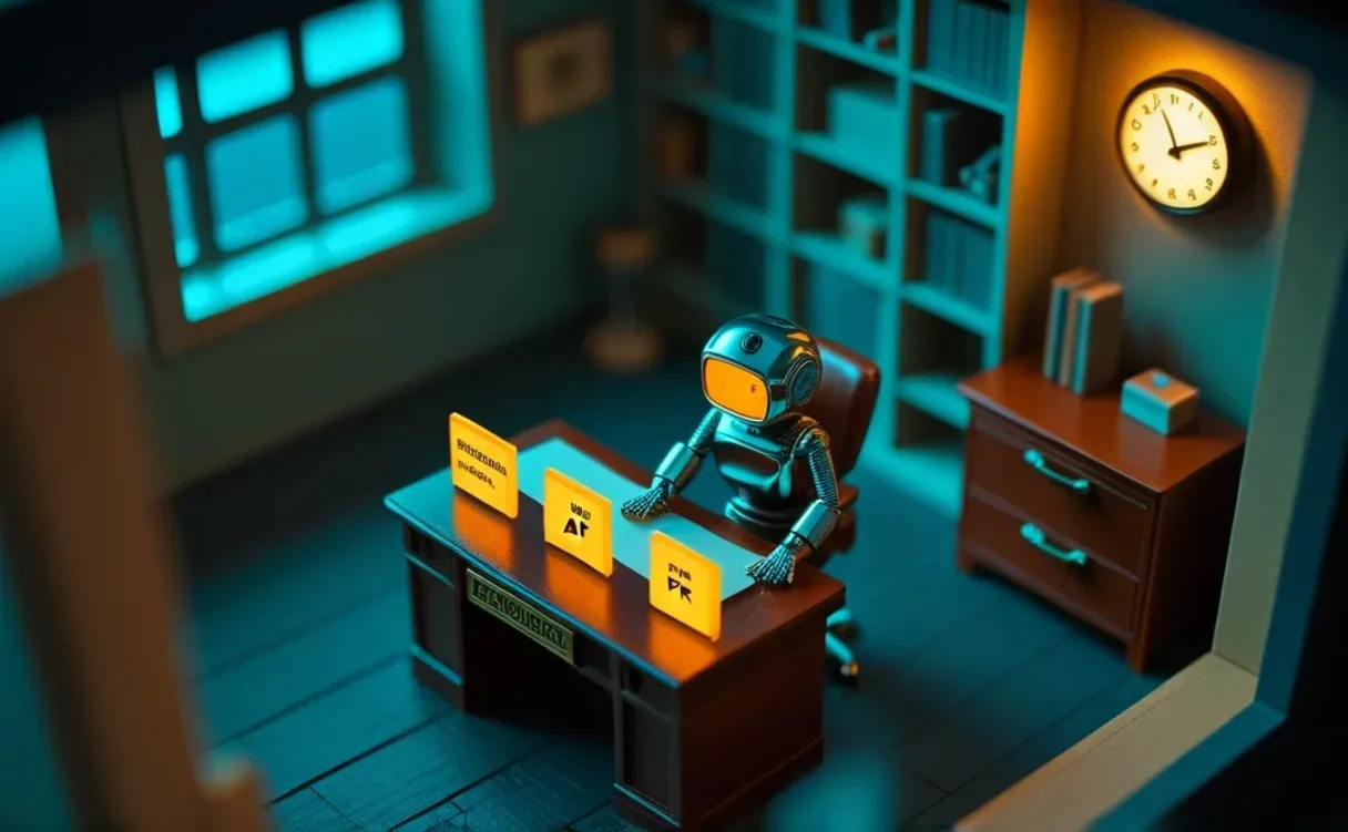 Miniatuur diorama-illustratie bij artikel 'Het chatvenster verdwijnt: waarom 2026 het jaar is van AI op de achtergrond'