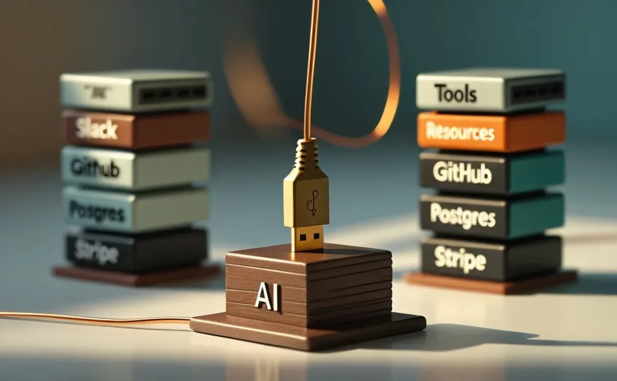 Miniatuur diorama-illustratie bij artikel 'MCP uitgelegd zonder jargon: wat Model Context Protocol concreet voor je doet'